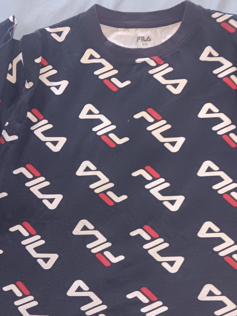 Fila Navy Crewneck Tee with White & Red Logo Print